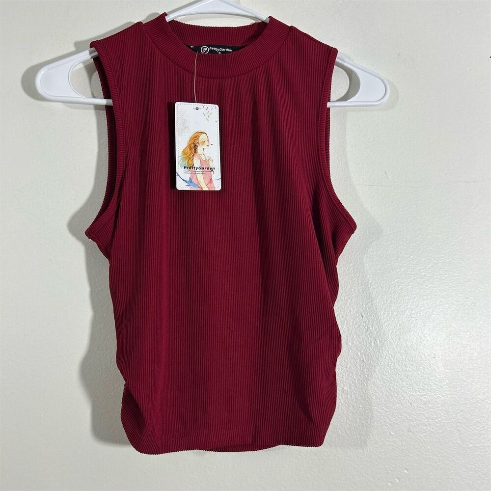 Pretty  Women's Sleeveless Ribbed Knit Tank Top‎ Red Size S Casual